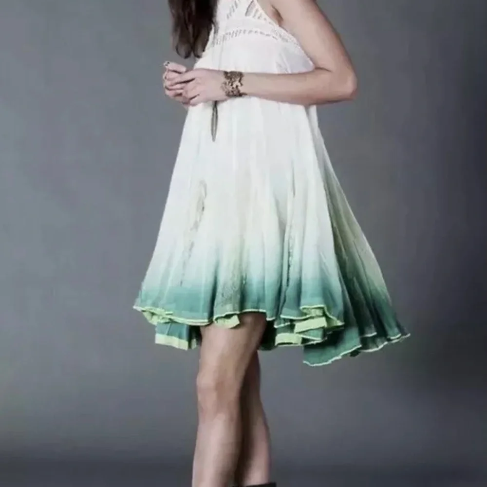 Rare Free People Green Ombre Mini Dress - Picture 3 of 9